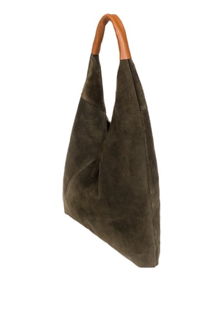 Sac porté épaule en nubuck - Kaki et camel