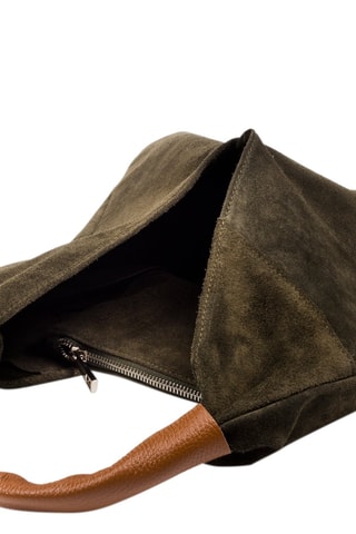 Sac porté épaule en nubuck - Kaki et camel