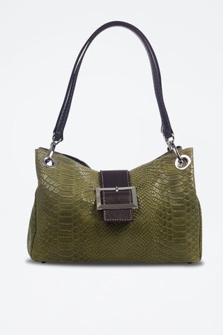 Sac porté épaule en cuir Anzio - Kaki et marron foncé