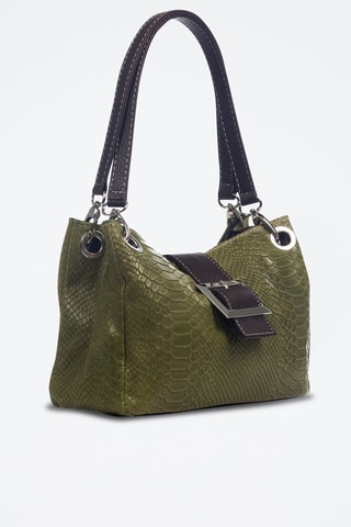 Sac porté épaule en cuir Anzio - Kaki et marron foncé