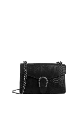 Sac bandoulière en cuir Luce - Noir et argenté - 27 x 8 x 18 cm