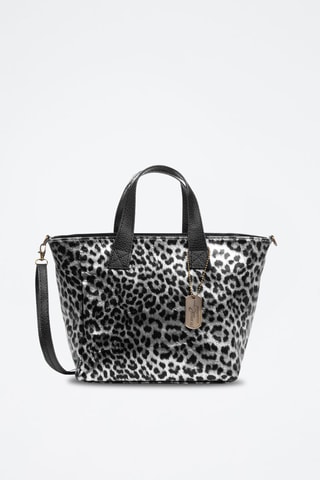 Cabas en cuir - Gris et noir