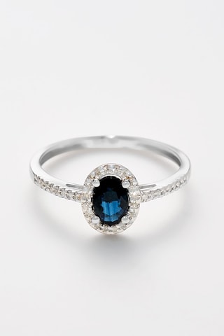 Anel Royal Blue Ouro branco, diamantes e safira