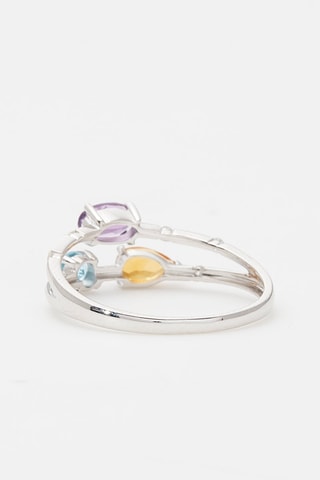 Anel Trio Coloré - Ouro branco, diamantes, ametista, benitoíta e citrina