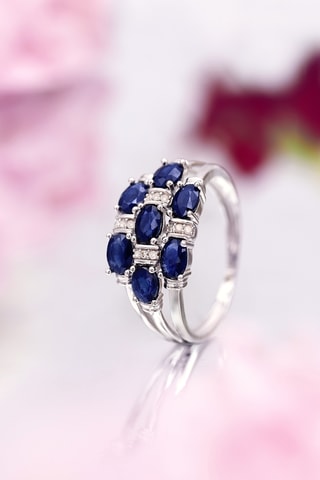 Anel Bohol Ouro branco, safiras e diamantes