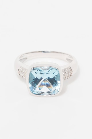 Anel Lagoa Ouro branco, diamantes e topázio