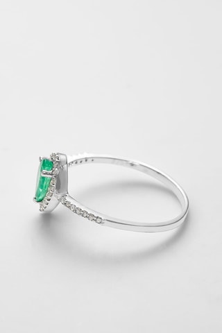 Anel Ouro branco, diamantes e esmeralda