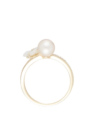 Anel Fleur perlée - Ouro amarelo, diamantes, pérola de água doce e madrepérola
