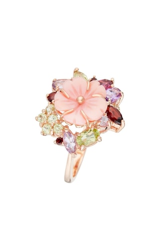 Anel Jardin Royal - Ouro rosa, ametistas, granadas, peridotos e rodolita