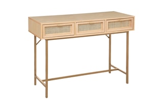 Console 3 tiroirs en bouleau Rayo - Beige et doré - 110 x 40 x 80 cm