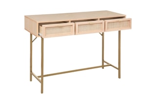 Console 3 tiroirs en bouleau Rayo - Beige et doré - 110 x 40 x 80 cm