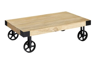Table basse à roulettes en bois de manguier Silas - Beige