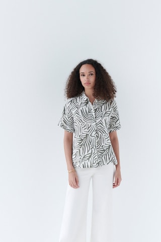 Linnen Blouse Clouane - Kaki en Wit