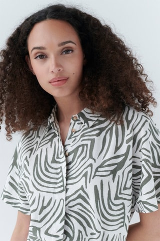 Linnen Blouse Clouane - Kaki en Wit