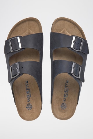 Mules em couro - Azul-marinho