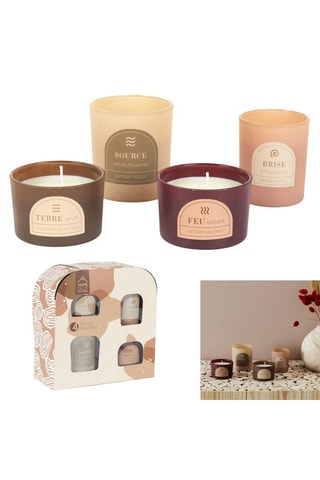 Coffret 4 velas perfumadas - Figo, peónia, bruma de madeiras e madeira de especiarias