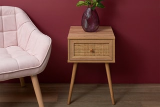 Mesa de cabeceira em madeira e rotim Bali - 39 x 39 x 55,4 cm