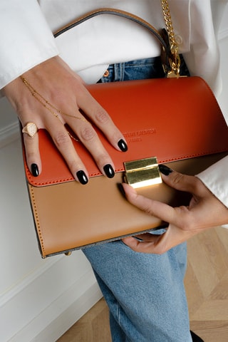 Leren Handtas Alysse  - Camel en oranje