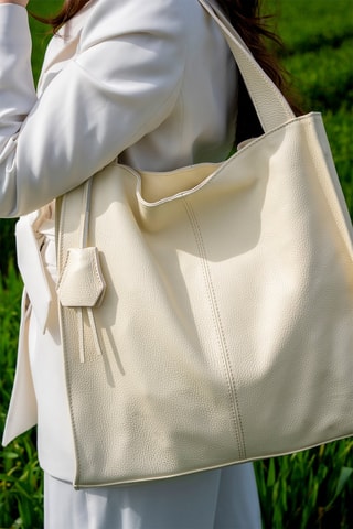 Leren Handtas Maxi Agathe - Wit