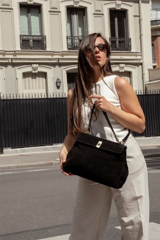 Sac porté épaule en nubuck Ami - Noir