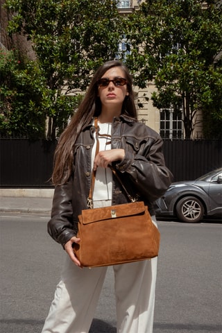 Sac porté épaule en nubuck Ami - Camel