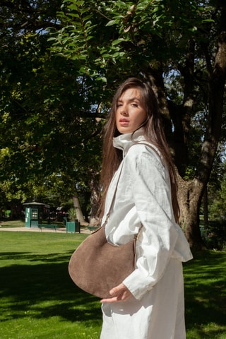 Sac porté épaule en cuir Mika - Taupe