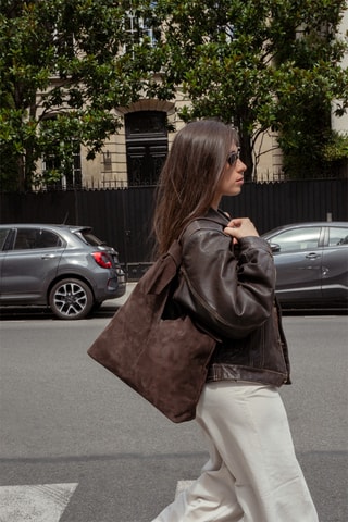 Sac porté épaule en nubuck Elan - Marron