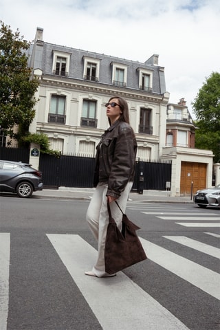 Sac porté épaule en nubuck Elan - Marron
