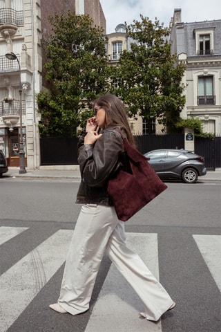 Sac porté épaule en nubuck Elan - Bordeaux