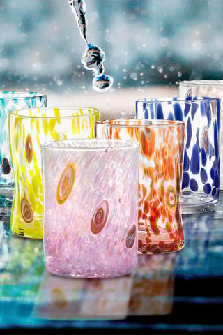 6 copos de água em vidro soprado Murrine - 30 cl