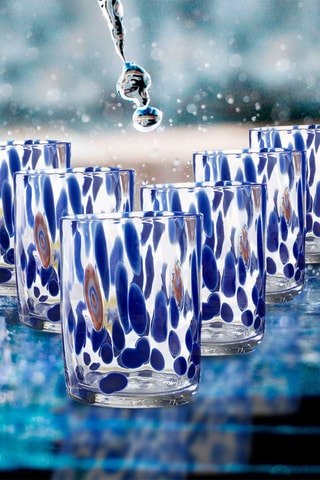 6 copos de água em vidro soprado Murrine - 30 cl