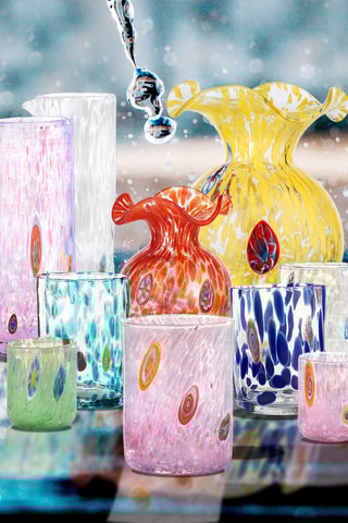 6 copos de água em vidro soprado Murrine - 30 cl