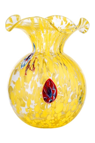 Vaso em vidro soprado Murrine 17 x 25 cm - Amarelo