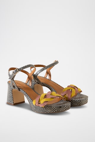 Sandales à talons en cuir - Noir et blanc