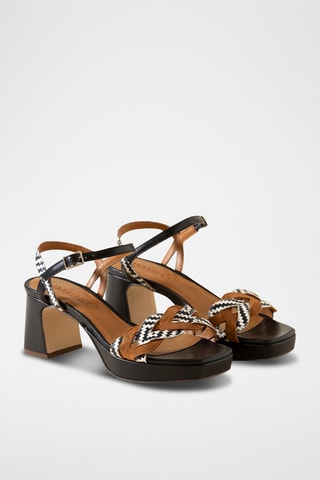 Sandales à talons en cuir - Noir et blanc