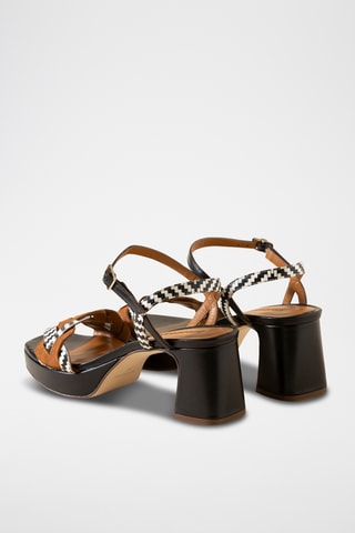 Sandales à talons en cuir - Noir et blanc