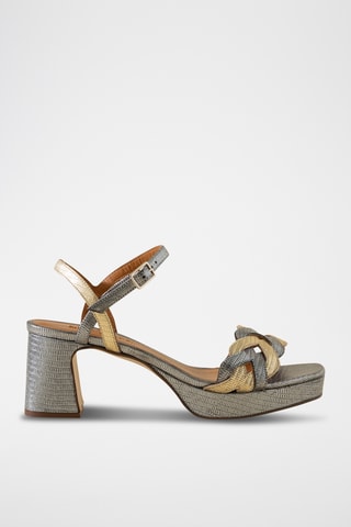 Sandales à talons en cuir - Doré et argenté