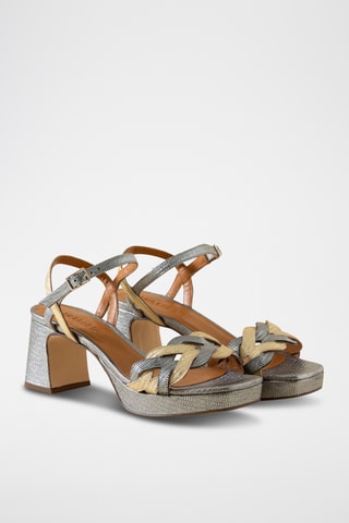 Sandales à talons en cuir - Doré et argenté
