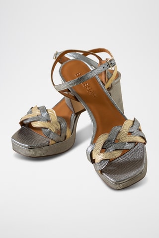 Sandales à talons en cuir - Doré et argenté