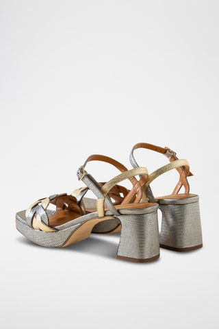 Sandales à talons en cuir - Doré et argenté