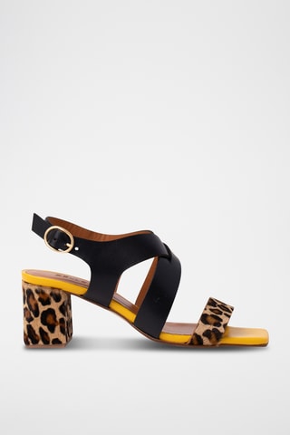 Sandales à talons en cuir - Noir et beige
