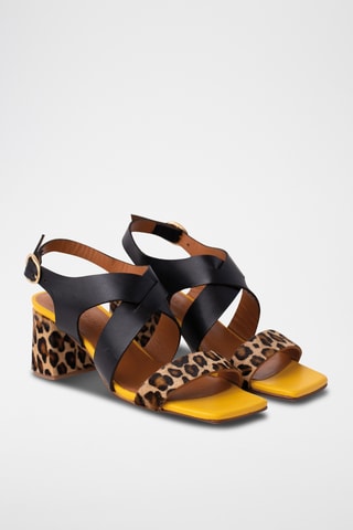 Sandales à talons en cuir - Noir et beige