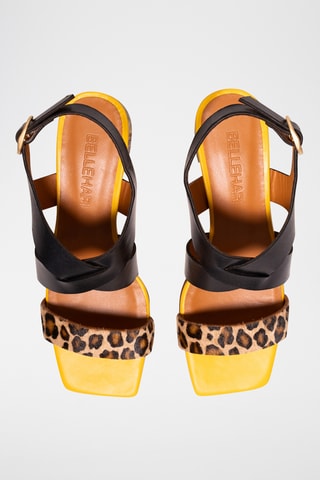 Sandales à talons en cuir - Noir et beige
