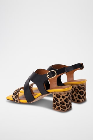 Sandales à talons en cuir - Noir et beige