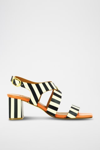Sandales à talons en cuir - Noir et blanc