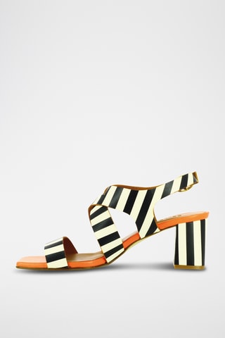 Sandales à talons en cuir - Noir et blanc
