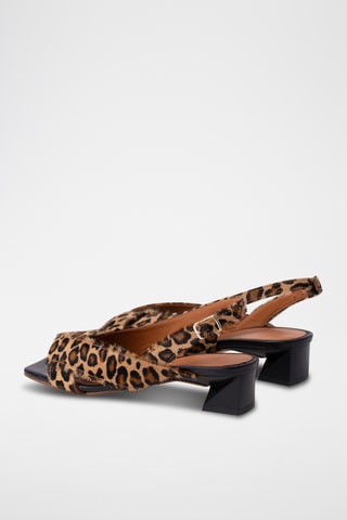 Sandales à talons en cuir - Beige et marron