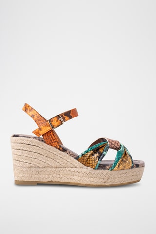 Sandales compensées en cuir - Saumon