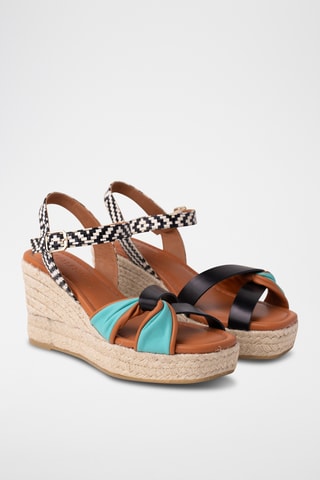 Sandales compensées en cuir - Turquoise et noir