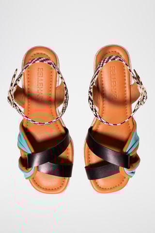 Sandales compensées en cuir - Turquoise et noir